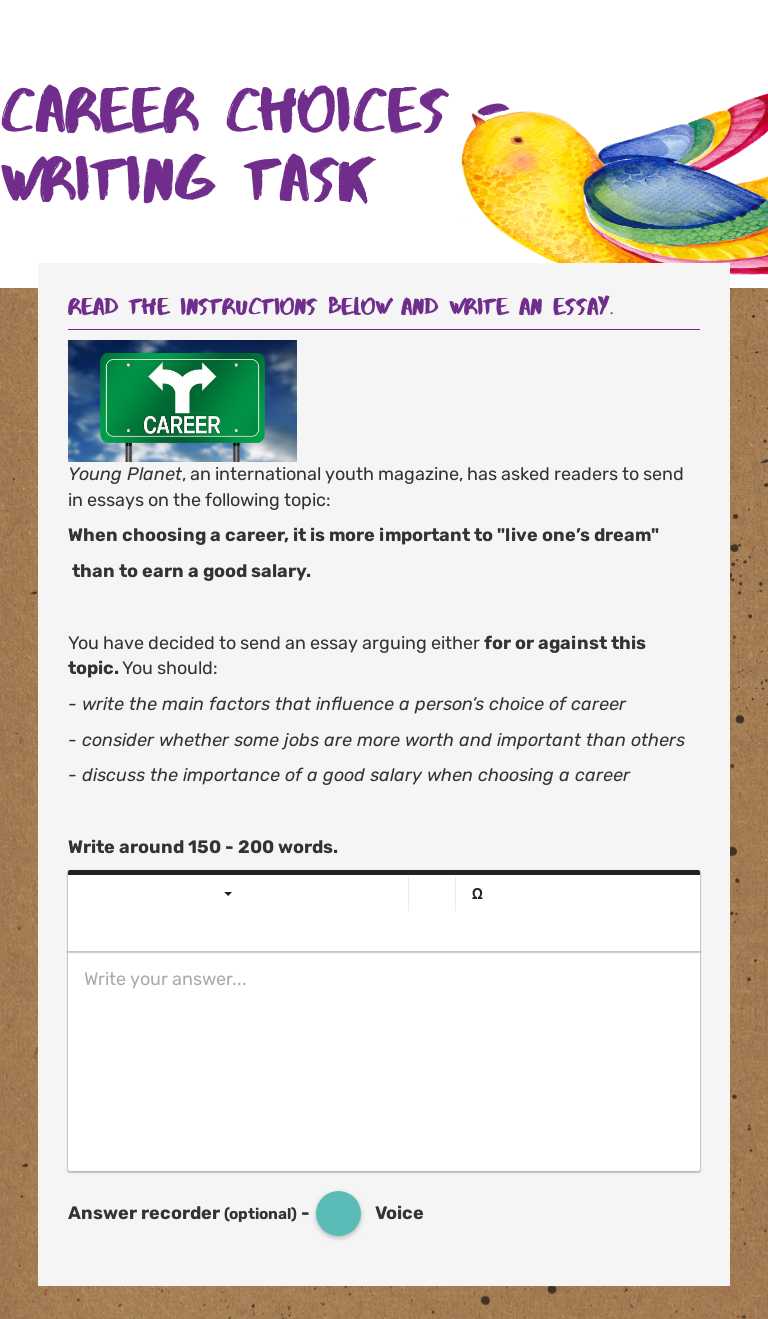 Career Choices          - writing task worksheet preview image