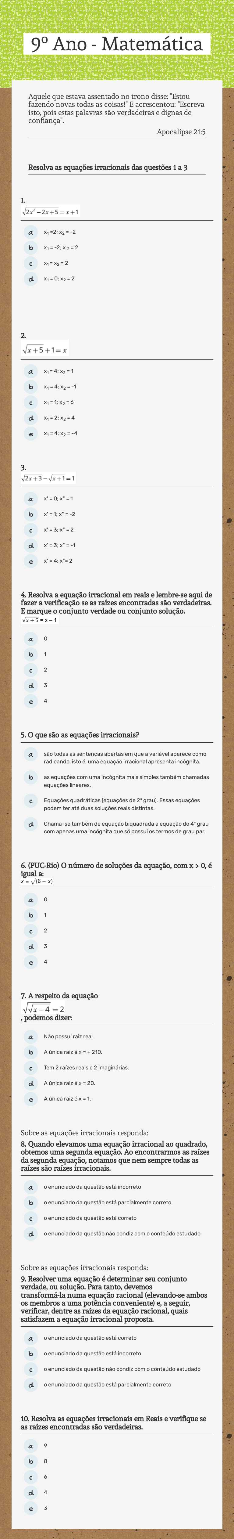 9º Ano - Matemática worksheet preview image