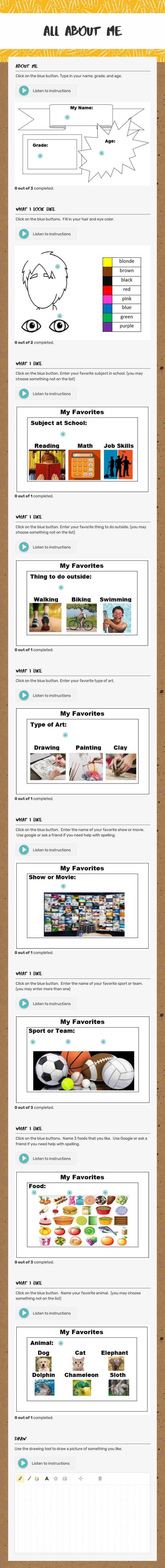 All About Me worksheet preview image