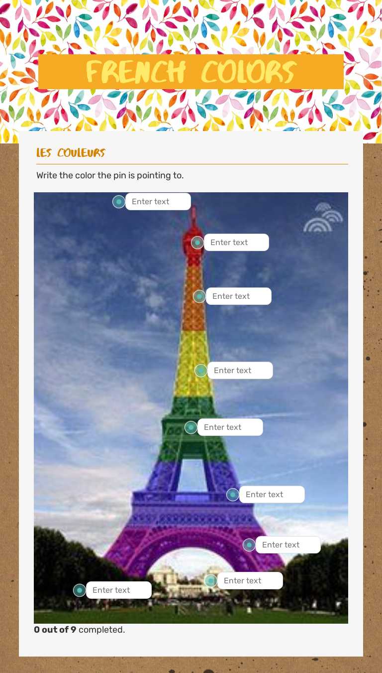 French colors worksheet preview image