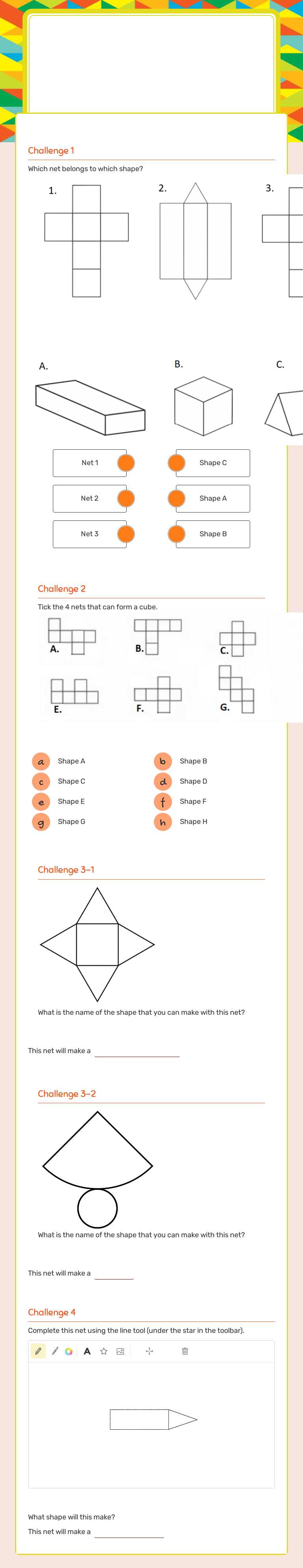 Nets of 3D shapes Grade 3 worksheet preview