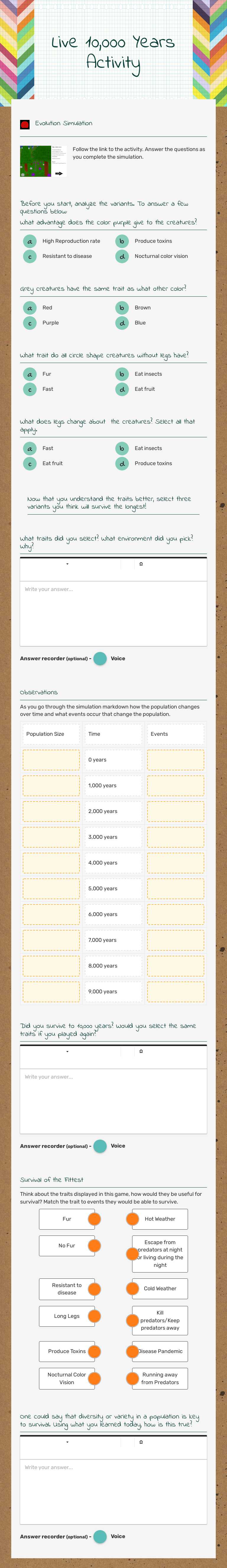 Live 10,000 Years Activity worksheet preview image