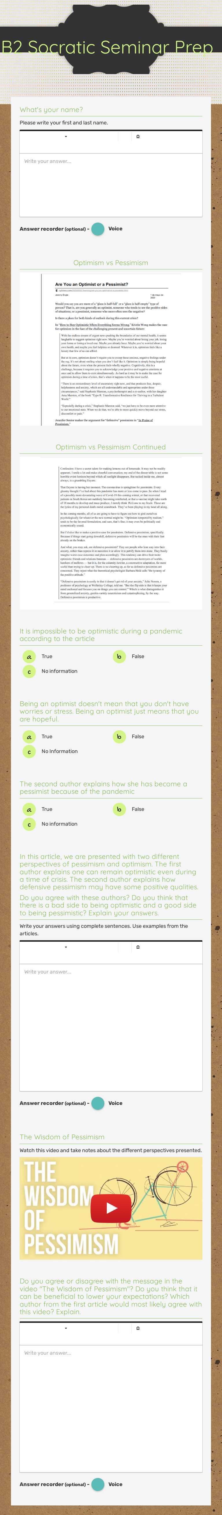 B2 Socratic Seminar Prep worksheet preview image