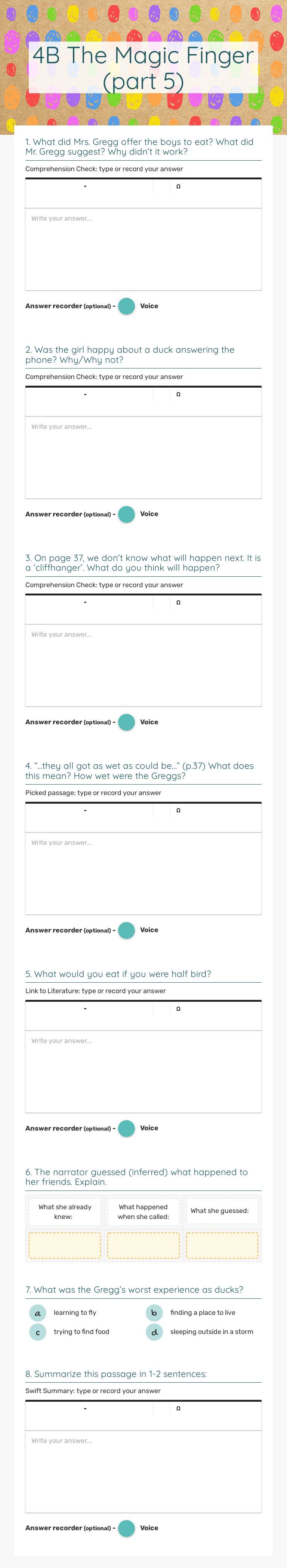 4B The Magic Finger (part 5) worksheet preview image