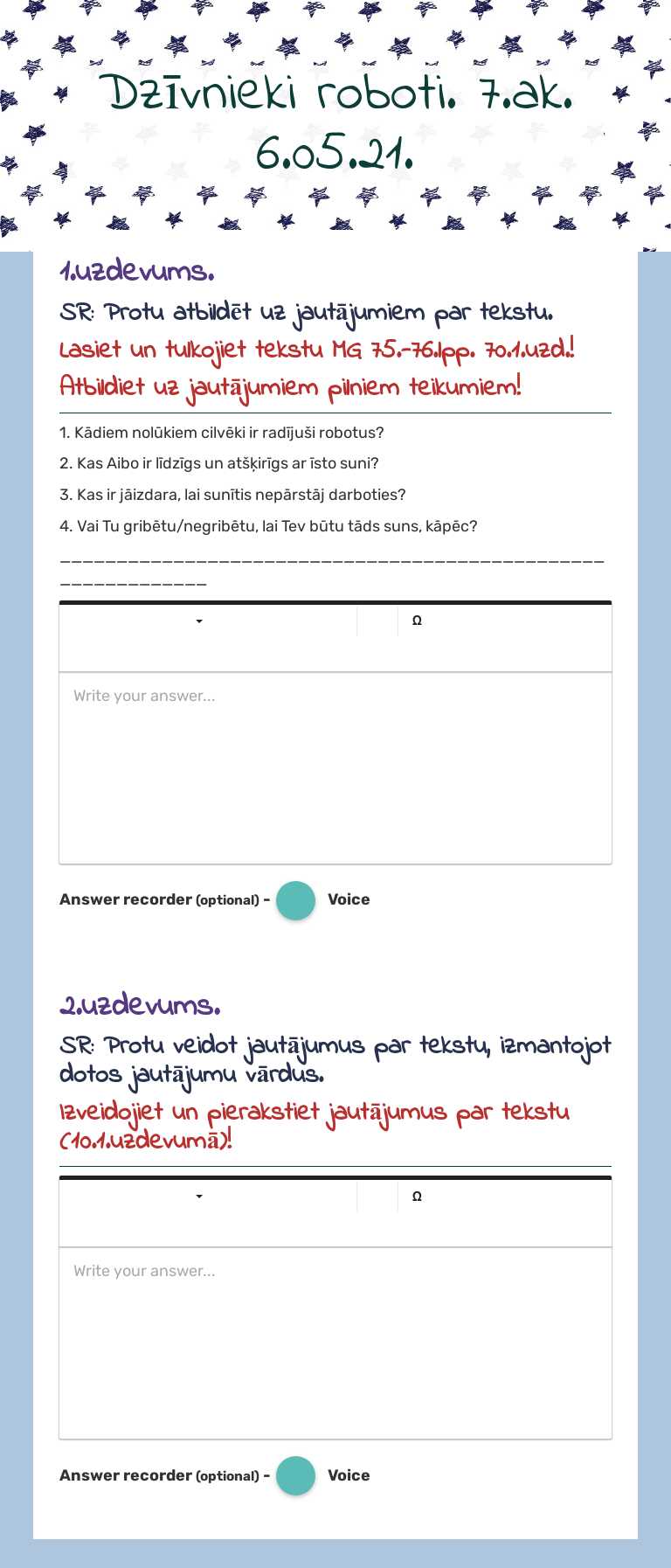 Dzīvnieki roboti. 7.ak. 6.05.21. worksheet preview image