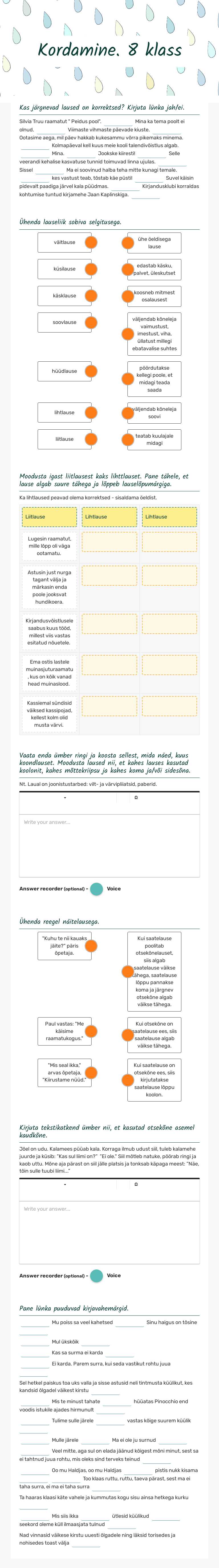 Kordamine.       8 klass worksheet preview image