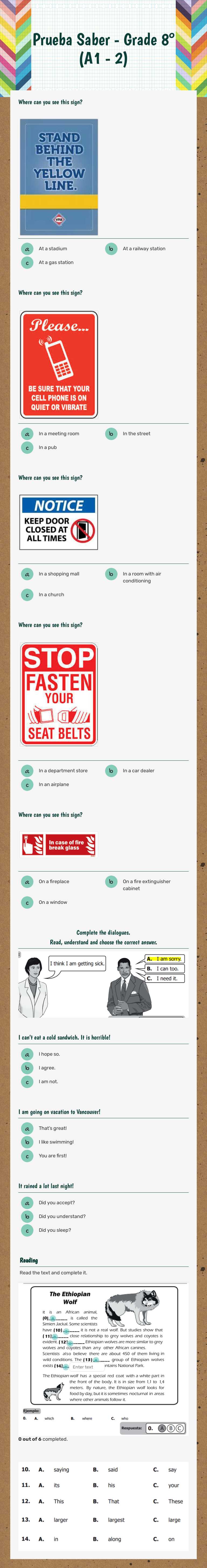 Prueba Saber - Grade 8° (A1 - 2) worksheet preview image