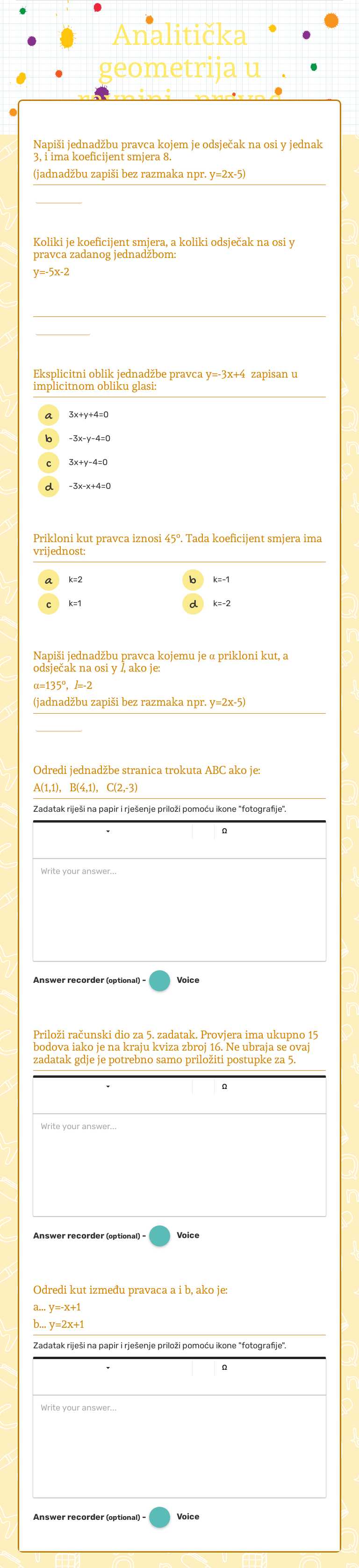 Analitička geometrija u ravnini - pravac worksheet preview image
