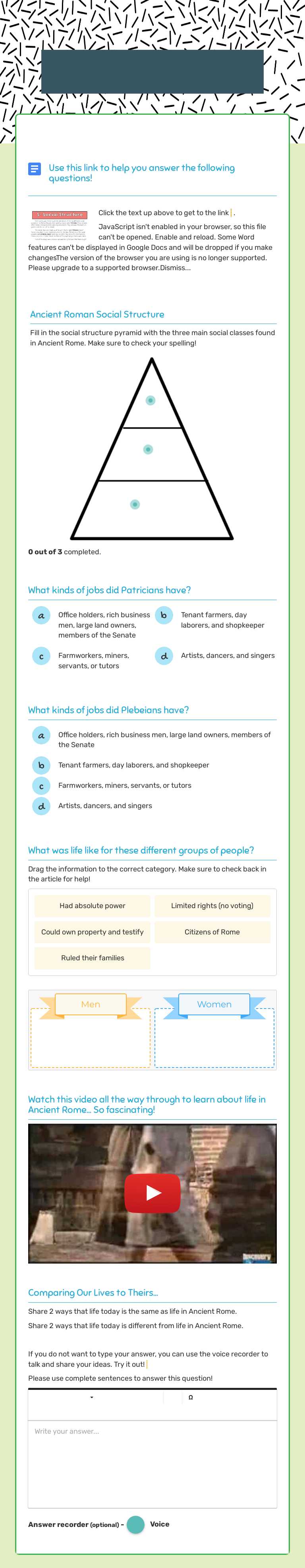 Ancient Rome: Social Structure worksheet preview image
