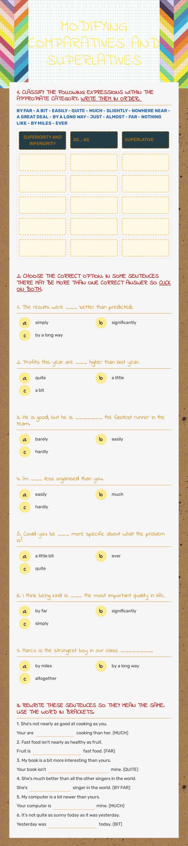 MODIFYING COMPARATIVES AND SUPERLATIVES Grade 12 worksheet preview