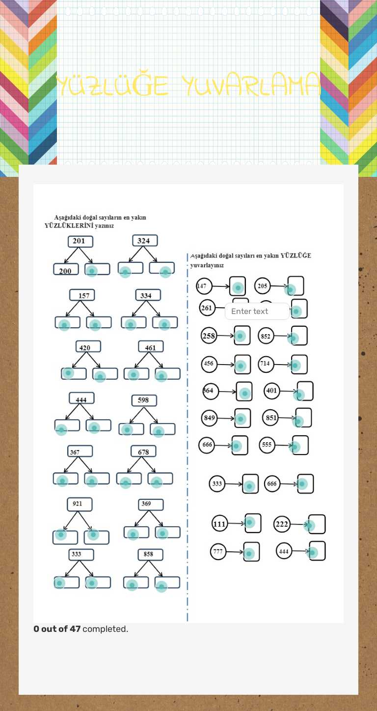 YÜZLÜĞE YUVARLAMA Grade 3 worksheet preview