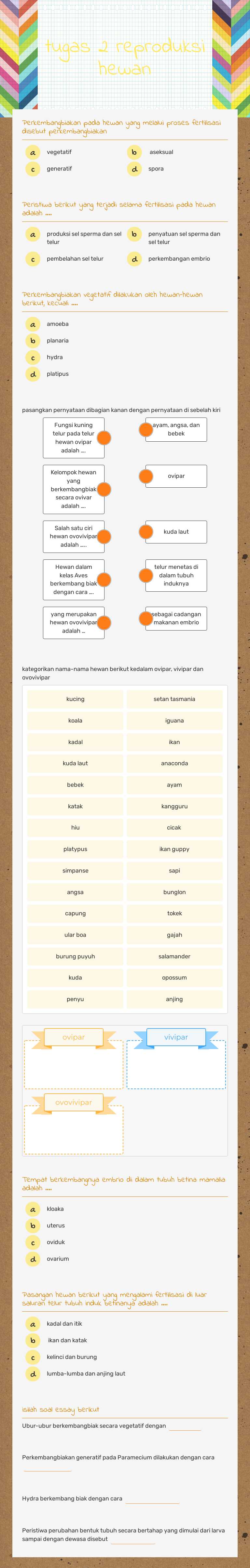 tugas 2 reproduksi hewan worksheet preview image