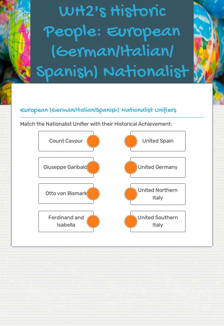 WH2's Historic People: European (German/Italian/ Spanish) Nationalist Unifiers worksheet preview image