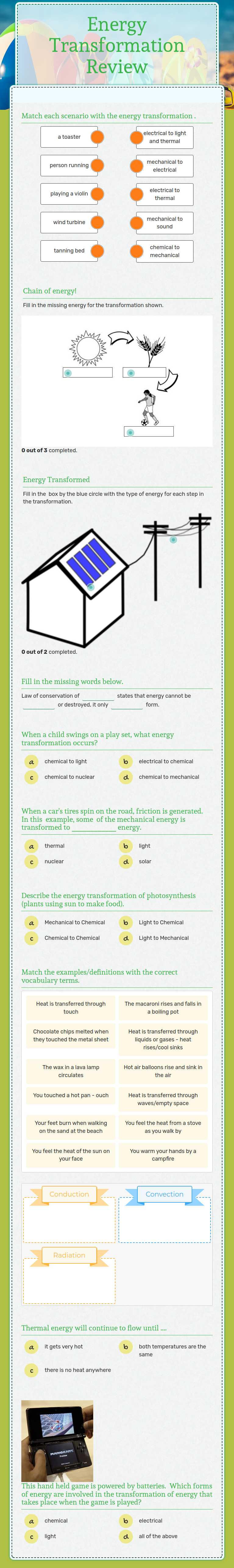 Energy Transformation Review worksheet preview image