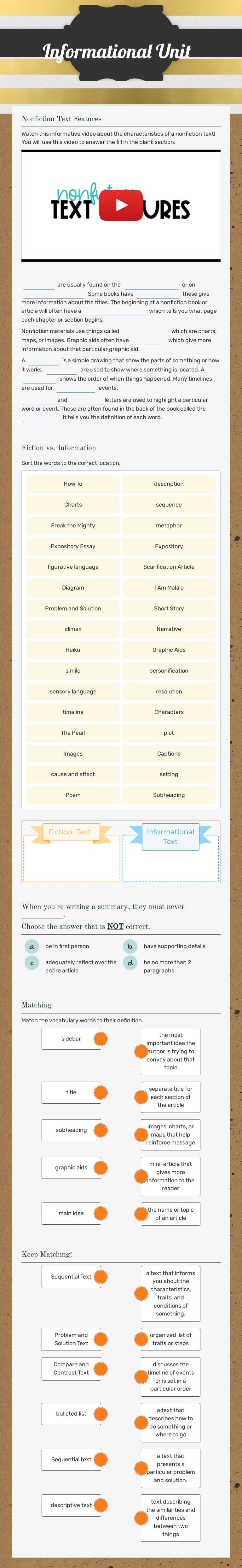 Informational Unit worksheet preview image