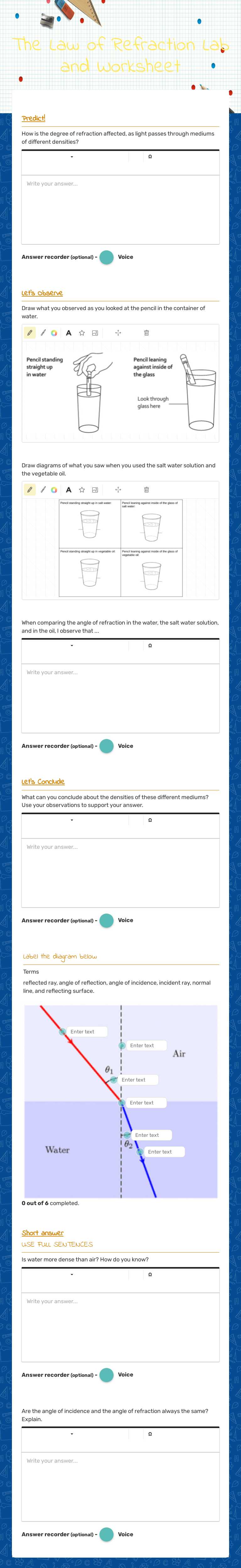 The Law of Refraction Lab and Worksheet by Daniel Rogers | Interactive ...