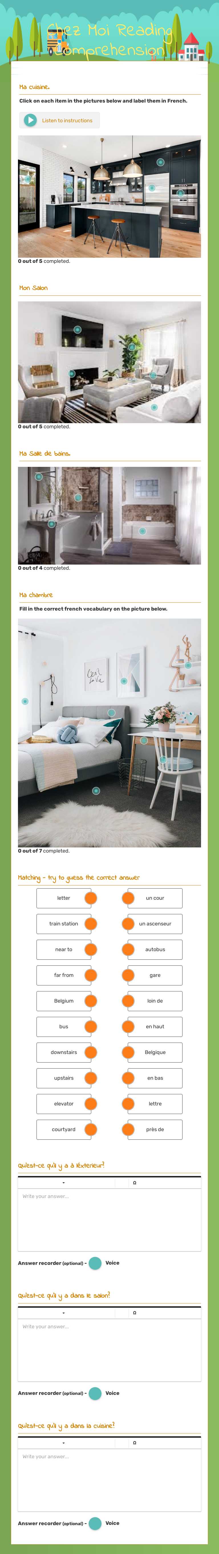 Chez Moi Reading Comprehension Grade 9 worksheet preview