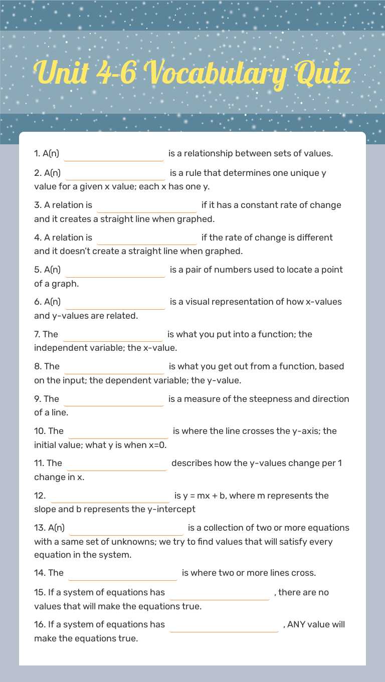 Unit 4-6 Vocabulary Quiz worksheet preview image