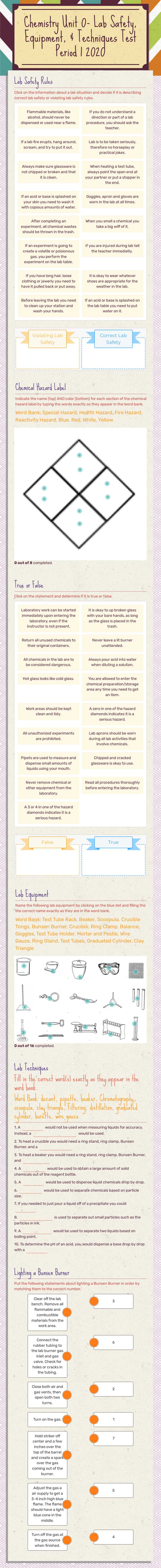 Chemistry Unit 0-           Lab Safety, Equipment, & Techniques Test
Period 1 2020 worksheet preview image