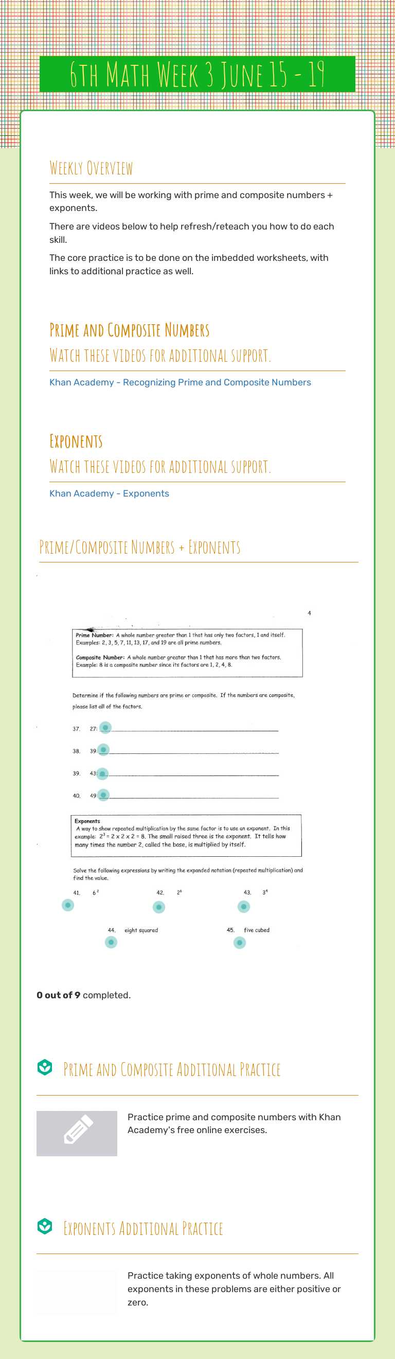 6th Math Week 3                          June 15 - 19 worksheet preview image