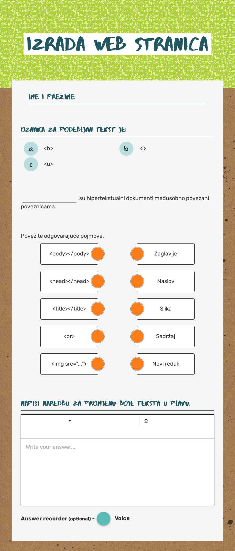Izrada web stranica worksheet preview
