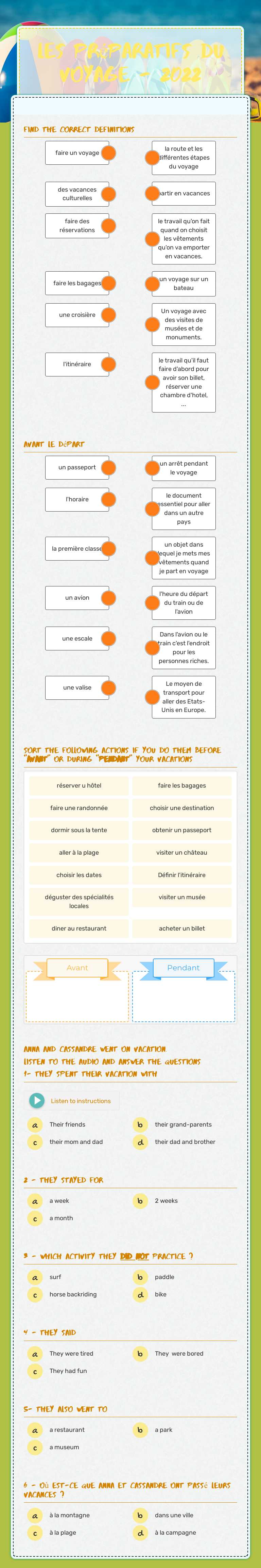 Les préparatifs du voyage - 2022 worksheet preview image