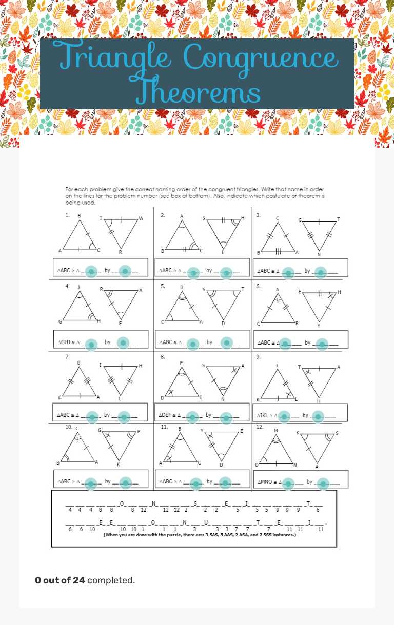 Triangle Congruence Theorems worksheet preview image