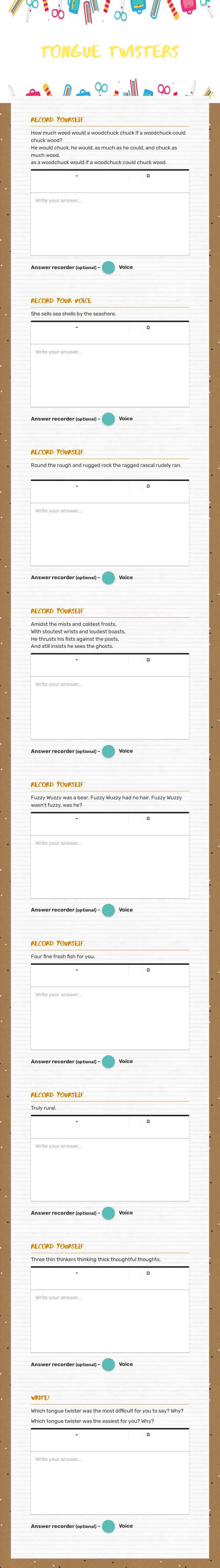 Tongue Twisters worksheet preview image