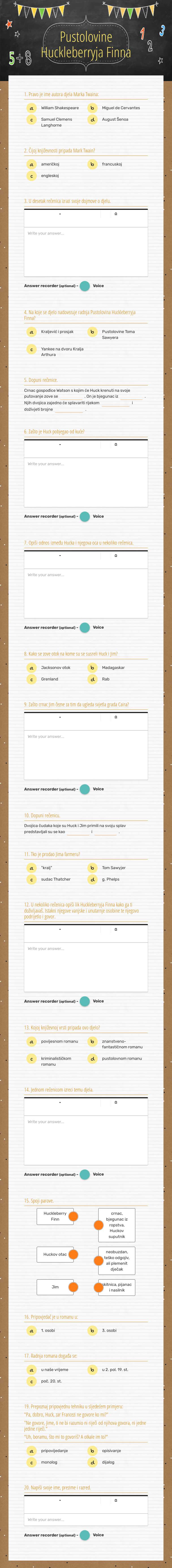 Pustolovine Huckleberryja Finna worksheet preview image