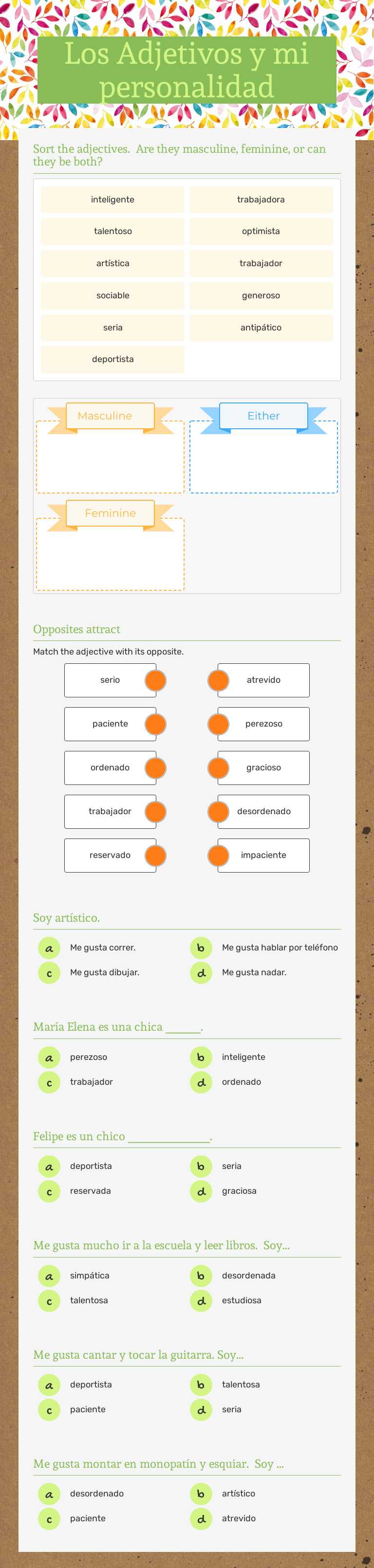 Los Adjetivos y mi personalidad worksheet preview image