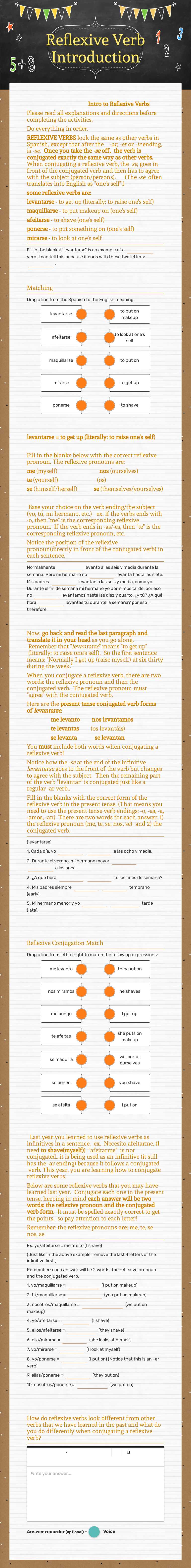 Reflexive Verb Introduction worksheet preview image