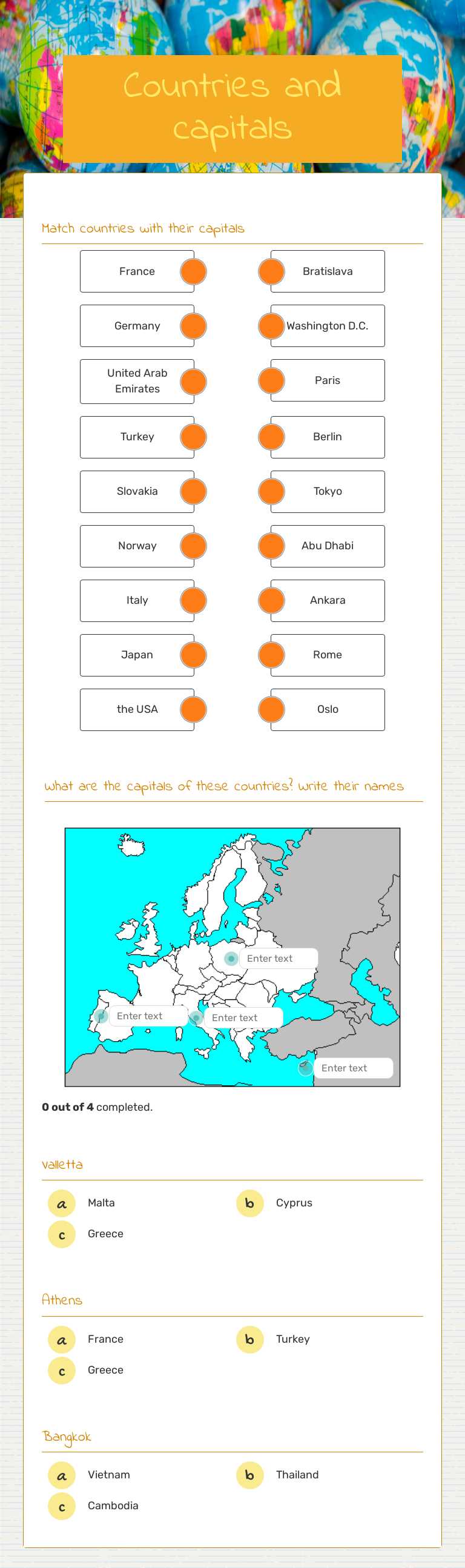 Countries and capitals Grade 7 worksheet preview