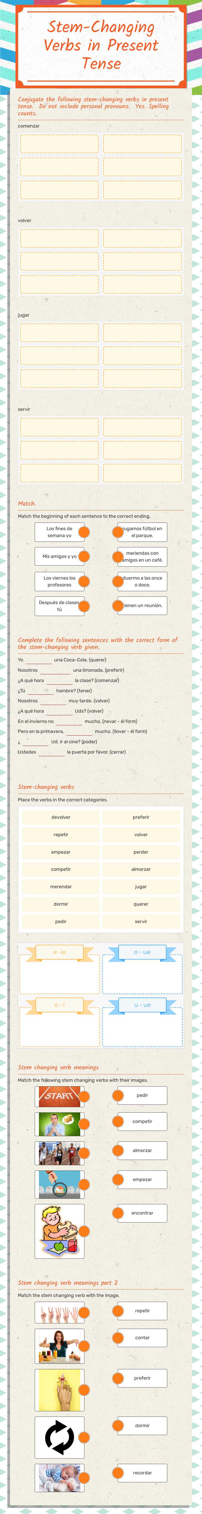 Stem-Changing Verbs in Present Tense worksheet preview image