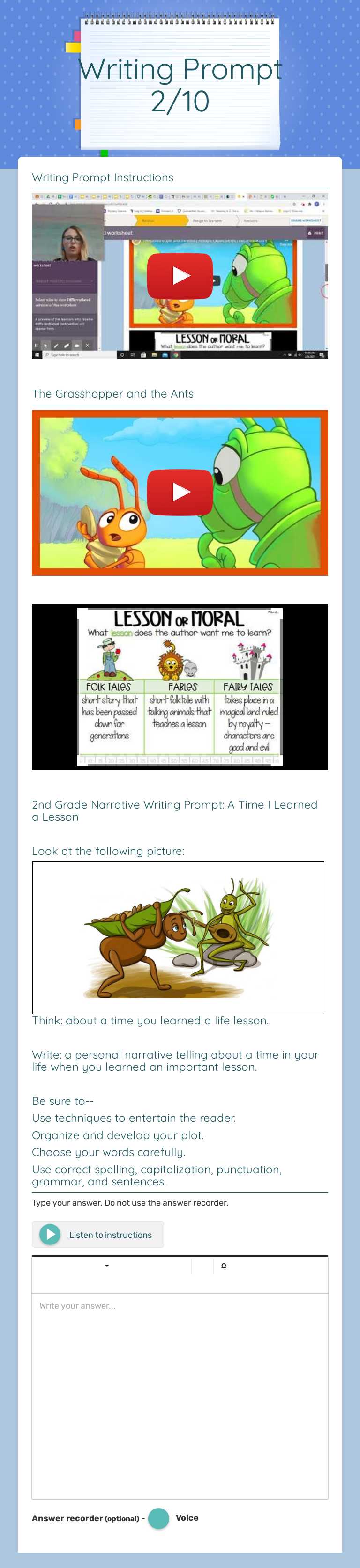Writing Prompt 2/10 Grade 2 worksheet preview