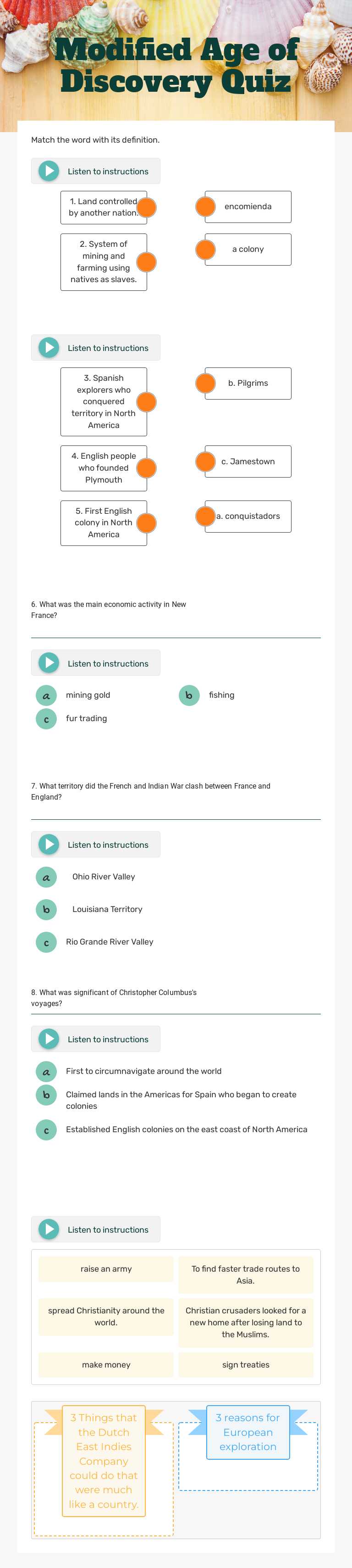 Modified Age of Discovery Quiz worksheet preview image
