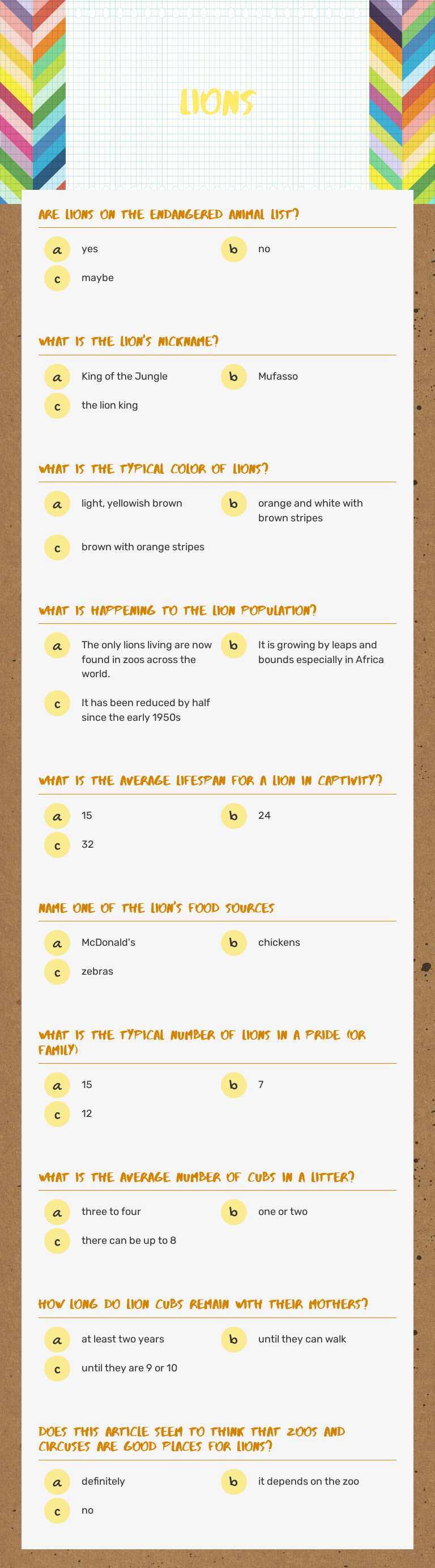 LIONS worksheet preview image