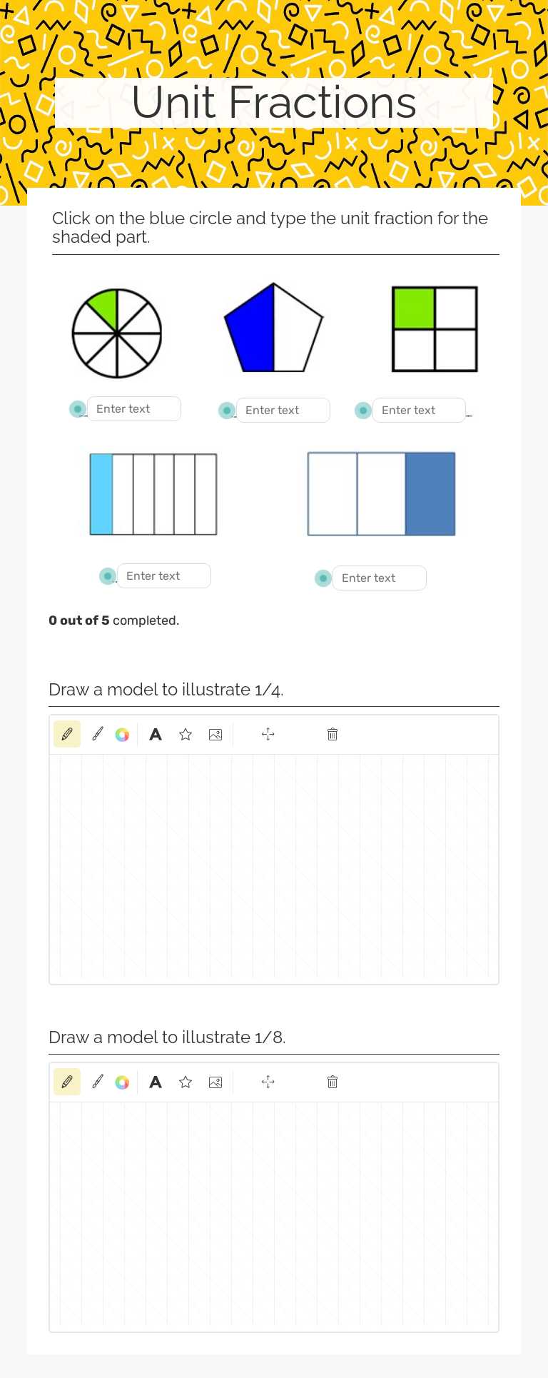Unit Fractions Grade 3 worksheet preview