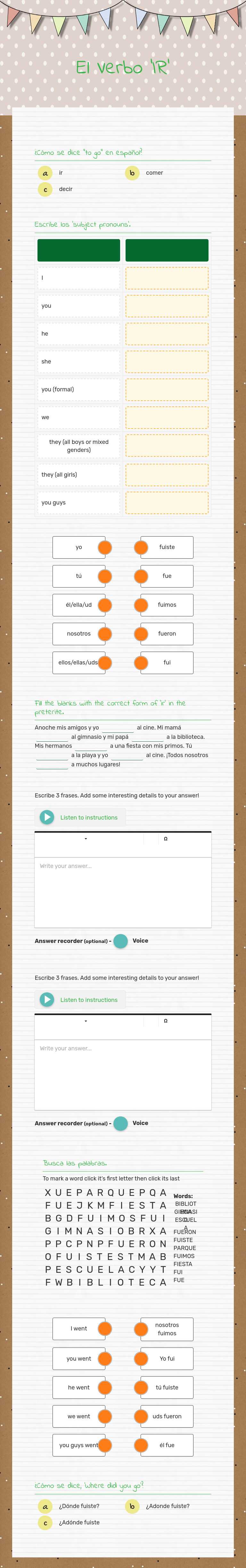 El Verbo 'IR' Grade 8 worksheet preview