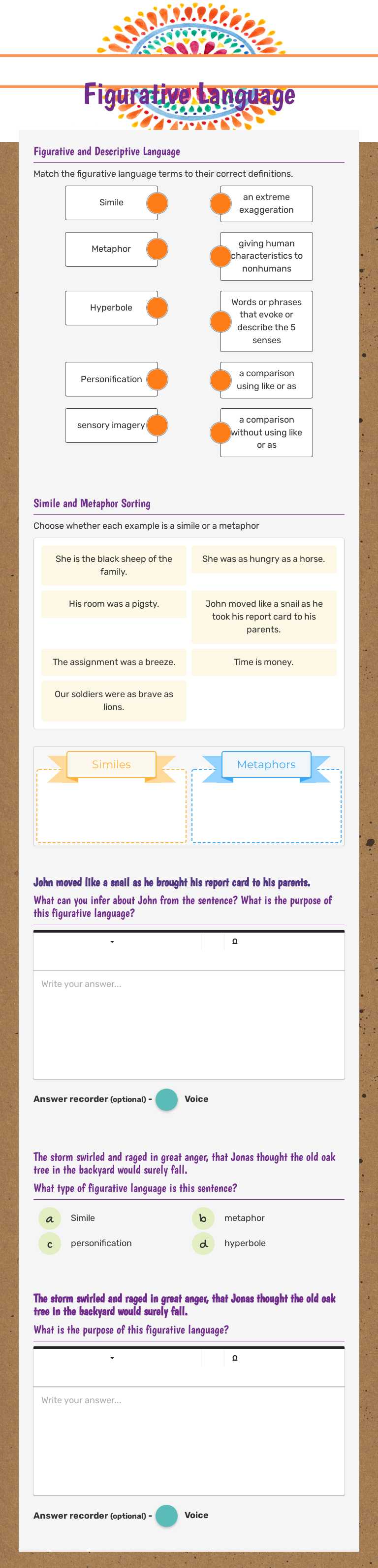 Figurative Language Grade 5 worksheet preview