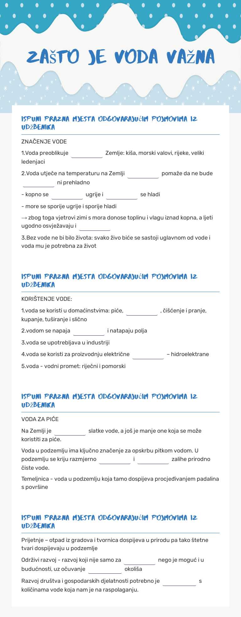 zašto je voda važna Grade 5 worksheet preview