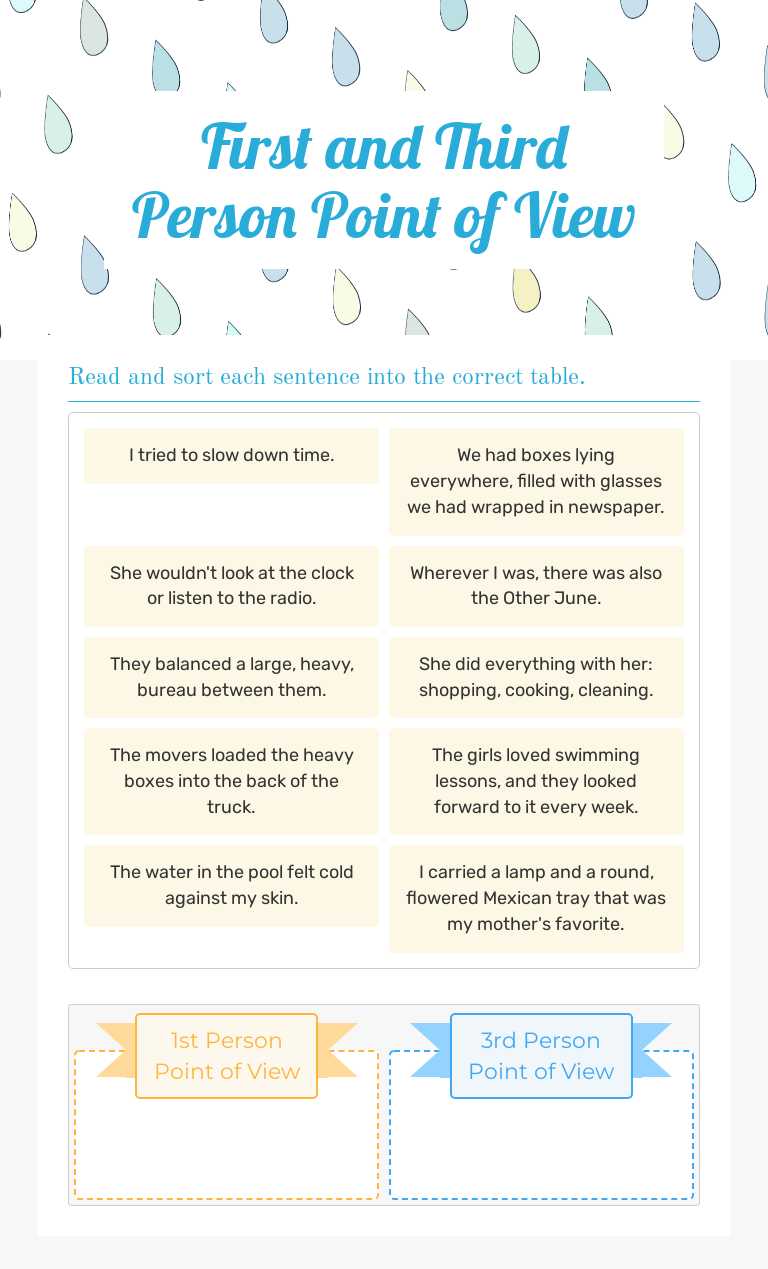 First and Third Person Point of View Grade 4 worksheet preview