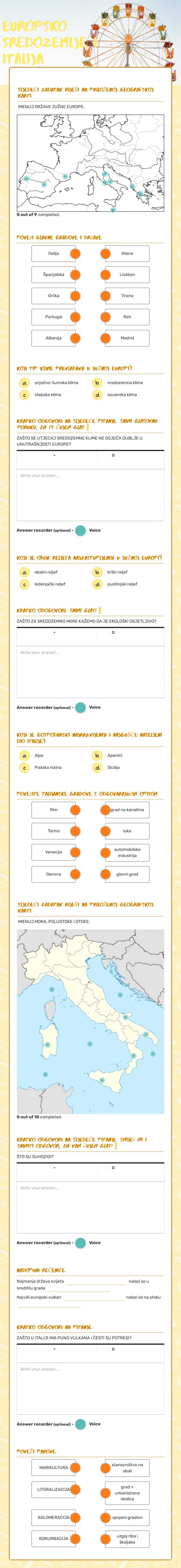 Europsko Sredozemlje i Italija worksheet preview image