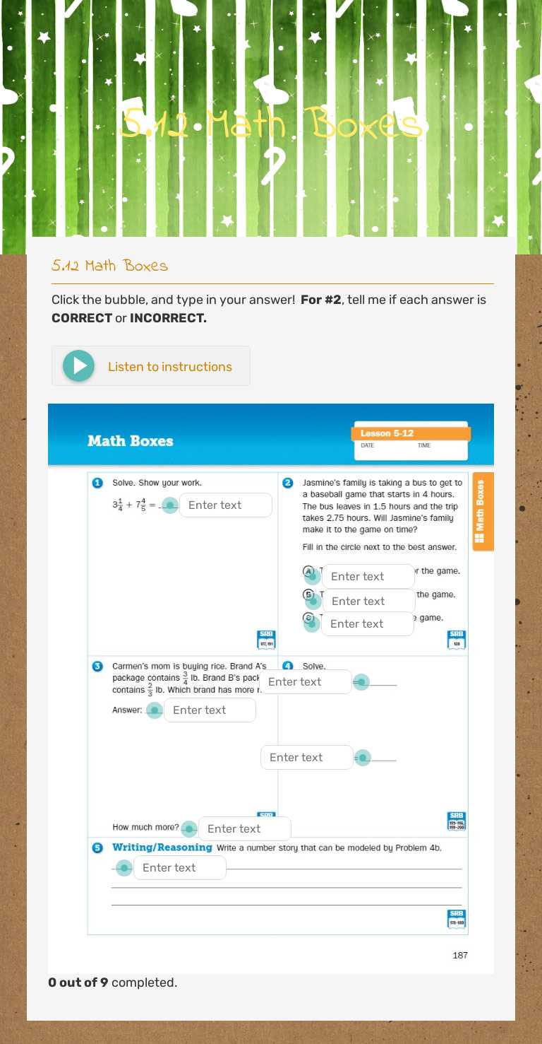 5.12 Math Boxes worksheet preview image