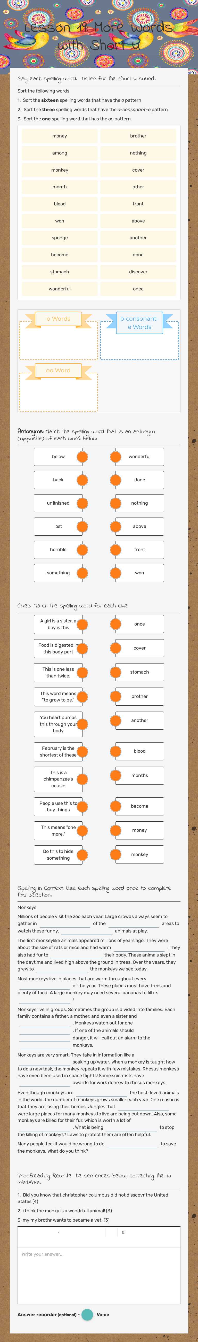 Lesson 19: More Words with Short u worksheet preview image