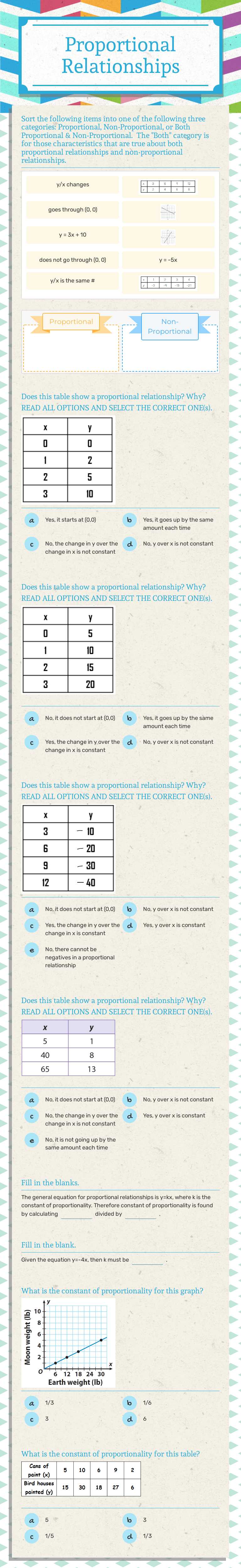 Proportional Relationships Grade 8 worksheet preview
