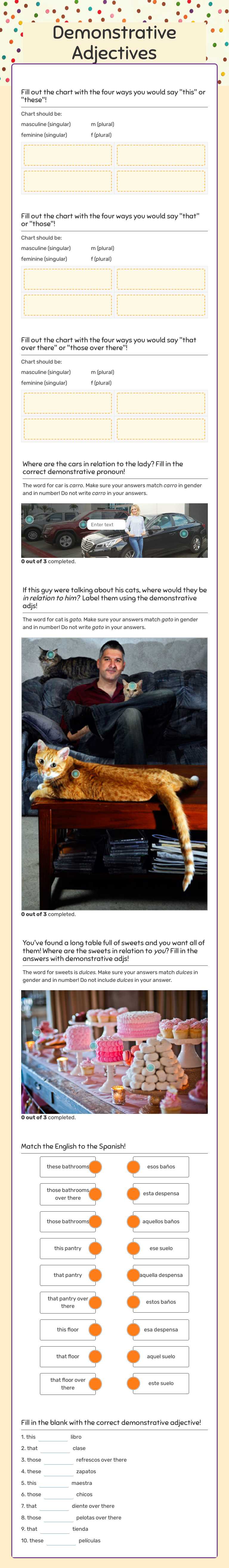 Demonstrative Adjectives worksheet preview image