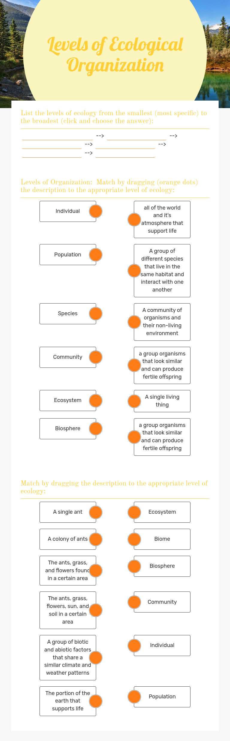 Levels of Ecological Organization Grade 9 worksheet preview