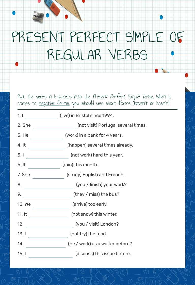 PRESENT PERFECT SIMPLE OF REGULAR VERBS Grade 7 worksheet preview