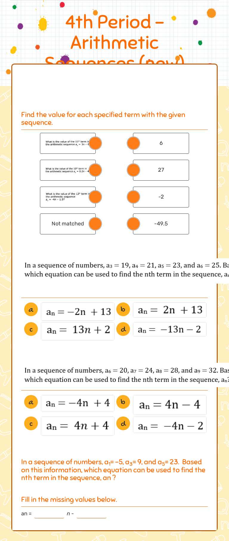 4th Period - Arithmetic Sequences (new) worksheet preview image