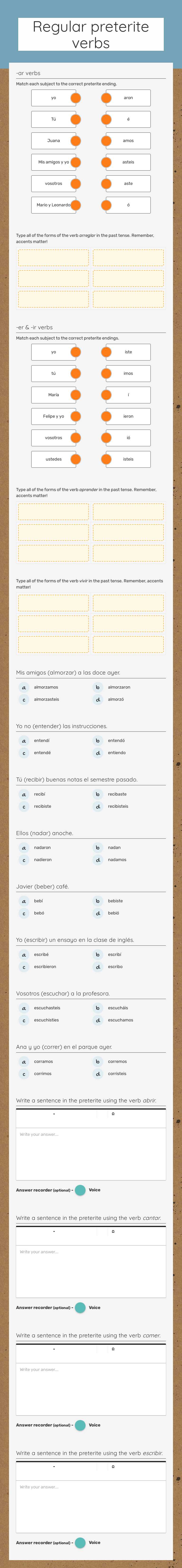Regular preterite verbs Grade 10 worksheet preview